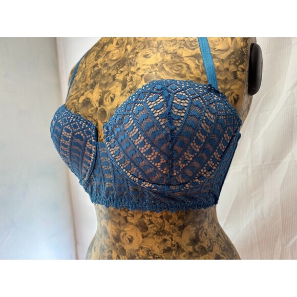 NWT Adore Me Blue Lacey Bra with Heart Print Size Women's 32DD - Picture 2 of 4